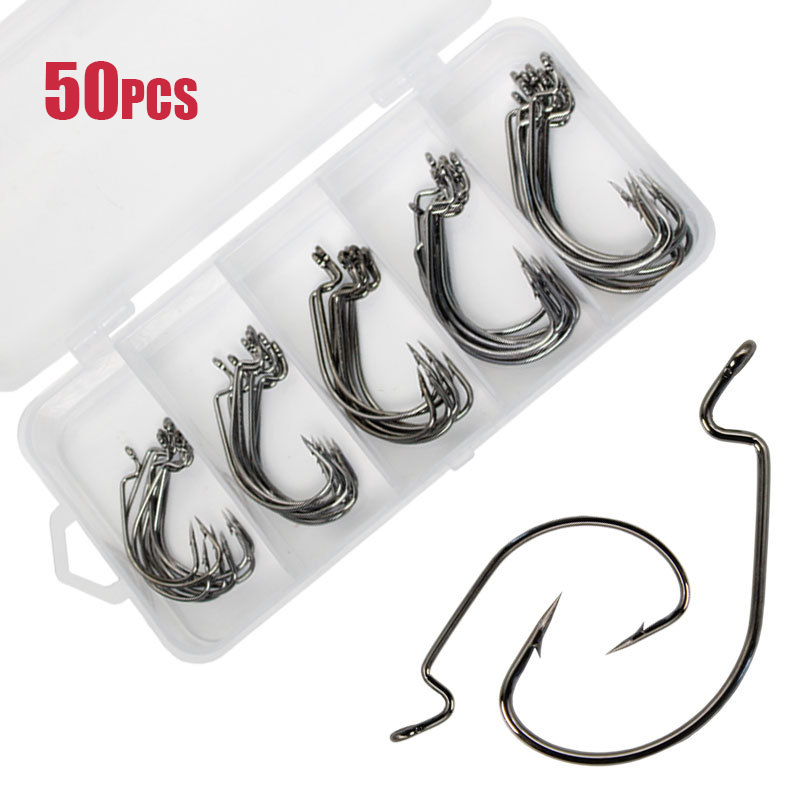50pcs Wide Worm Hook Carbon St - Fishing Hook Barbless reseña y precio