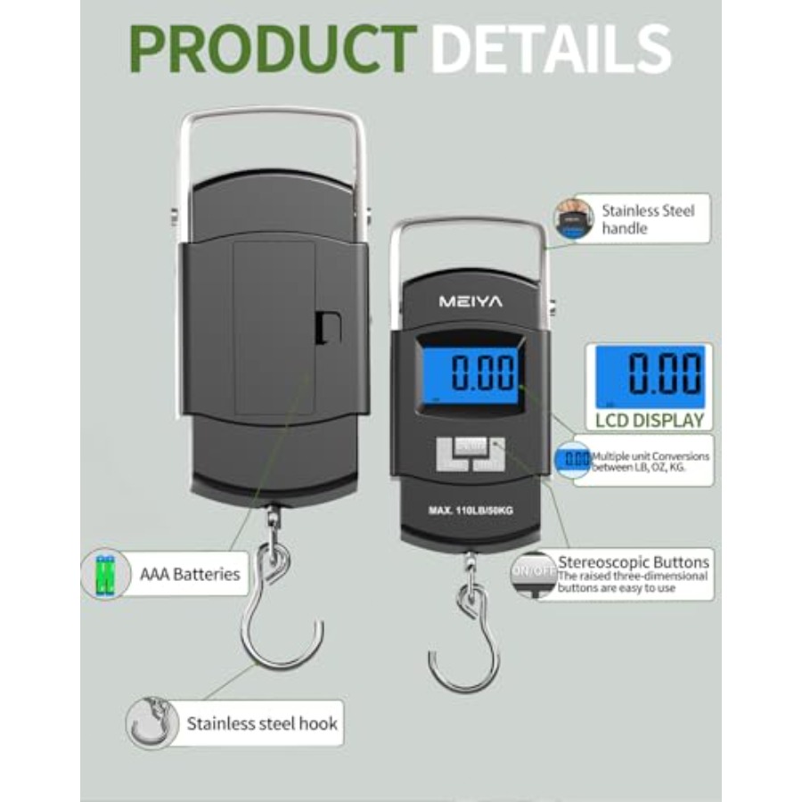 Fish Scale 110lb/50kg Digital  - Fishing Hook Stainless Steel reseña y precio