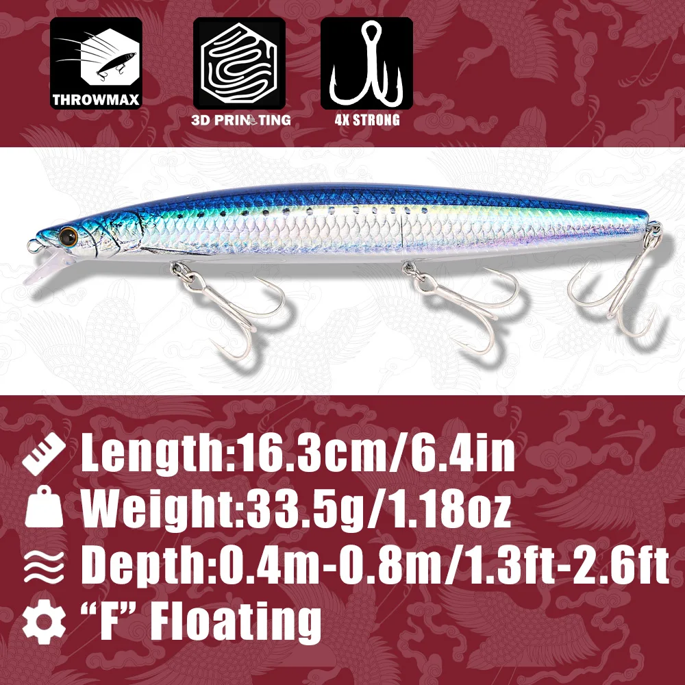 B&U 163mm/33.5g Floating Long  - Fishing Hook Treble reseña y precio