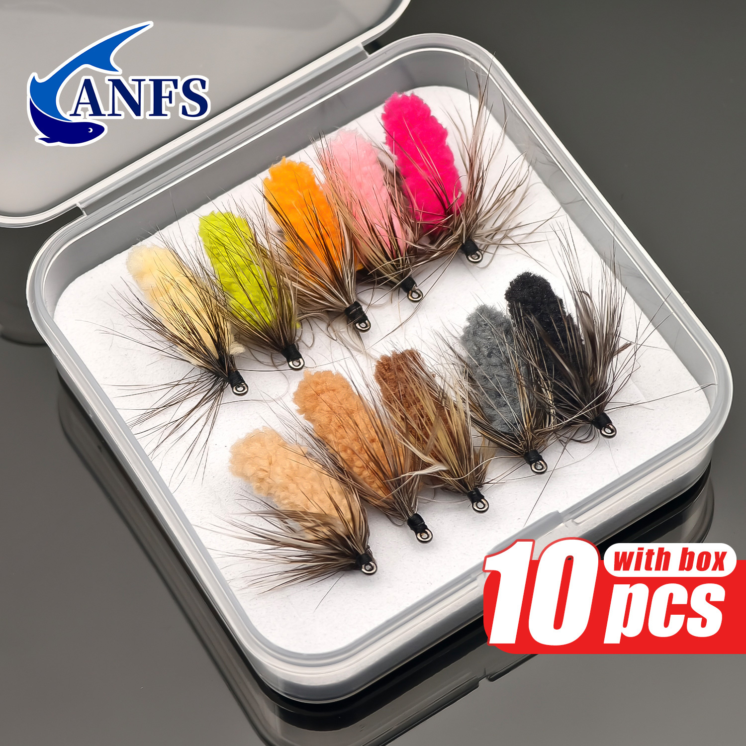 ANFS 10pcs Mop Fly Assorted Co - Fishing Hook Assortment reseña y precio