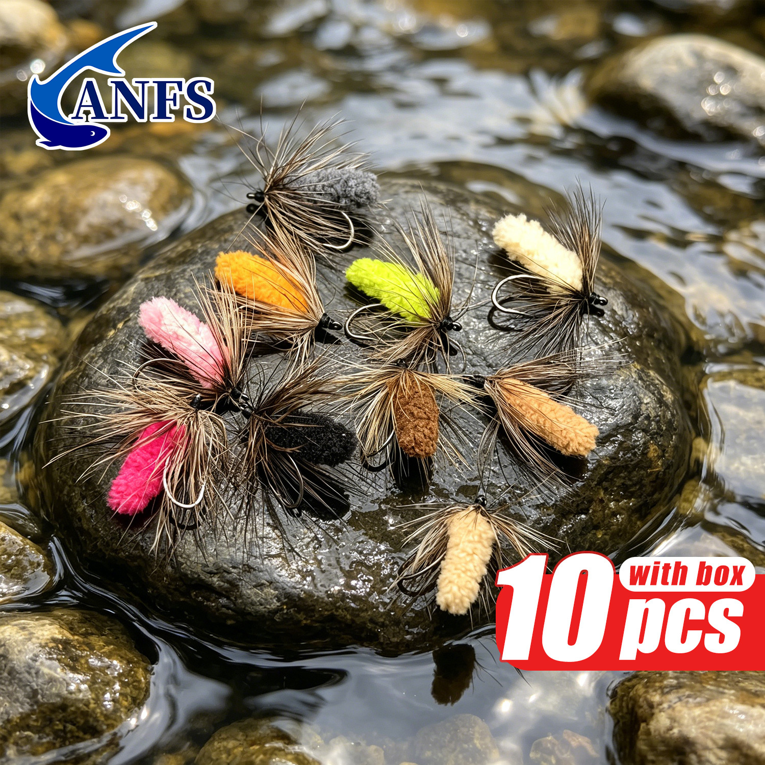 ANFS 10pcs Mop Fly Assorted Co - Fishing Hook Assortment reseña y precio
